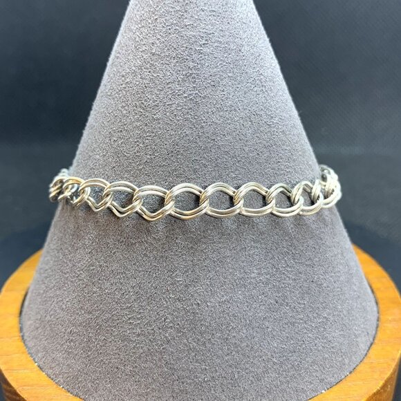 VTG Sterling Silver 925 Round Link Bracelet Spring Ring Clasp Size 7'' Length - Picture 1 of 9